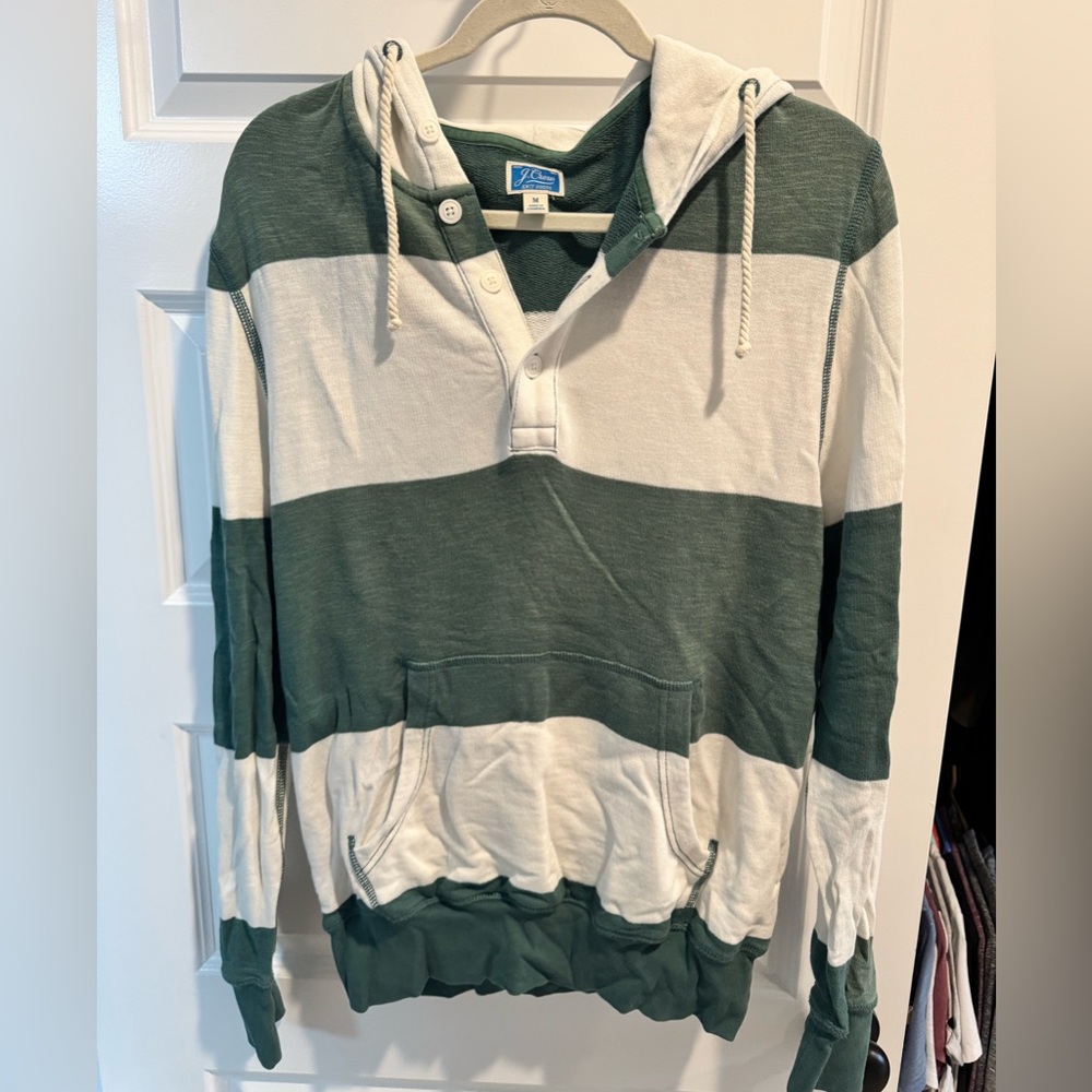 Men’s J Crew 100% Cotton Hoodie (Green/White) - Medium